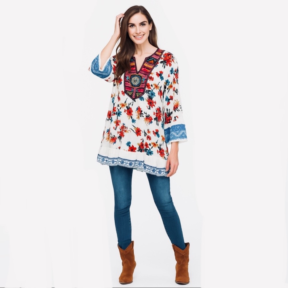Calessa Embroidered Tunic Top